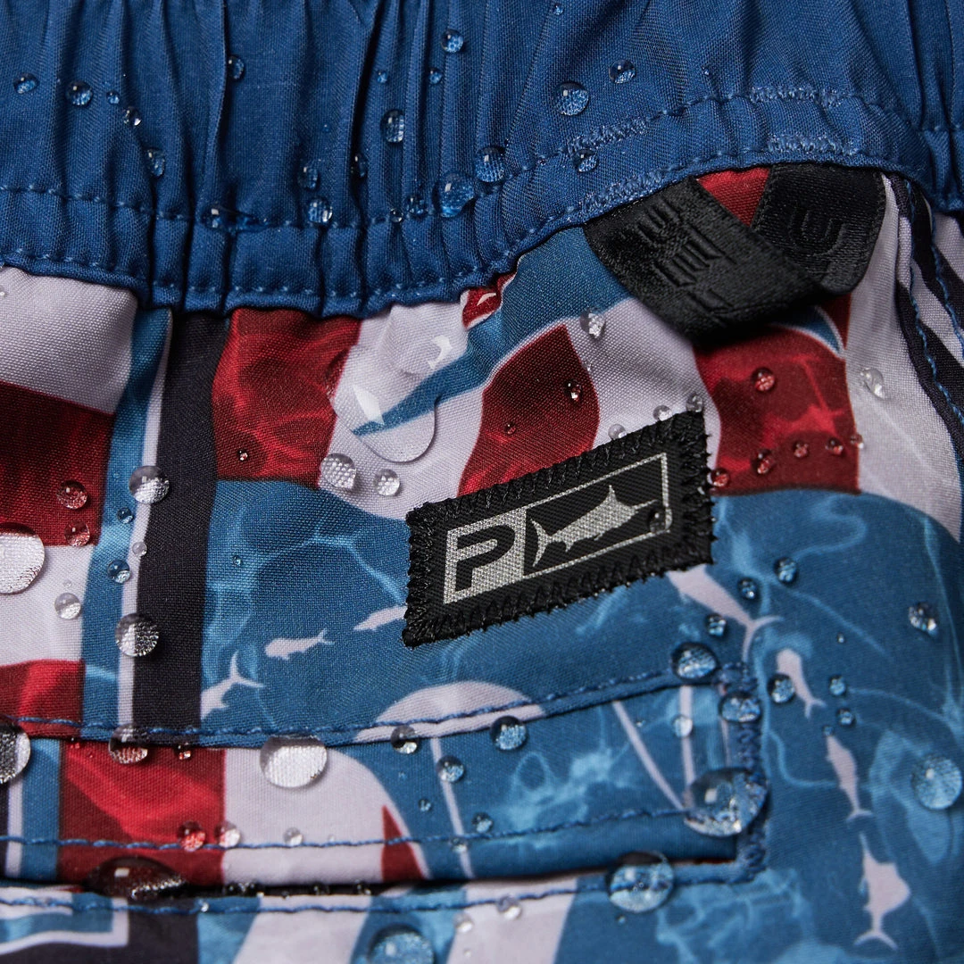 Apparel Kid's Blue Water Americamo Sticker Fishing Shorts Kids 3T - 5T Apparel Kid's Blue Water Americamo Sticker Fishing Shorts Kids 3T - 5T